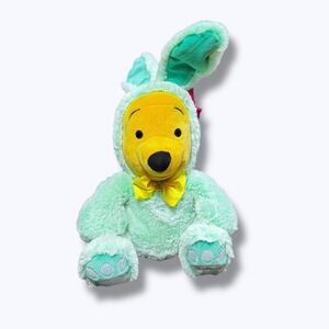 2021 Disney Store Winnie the Pooh Green Easter Bunny 14" Plush Toy Yellow Bowtie